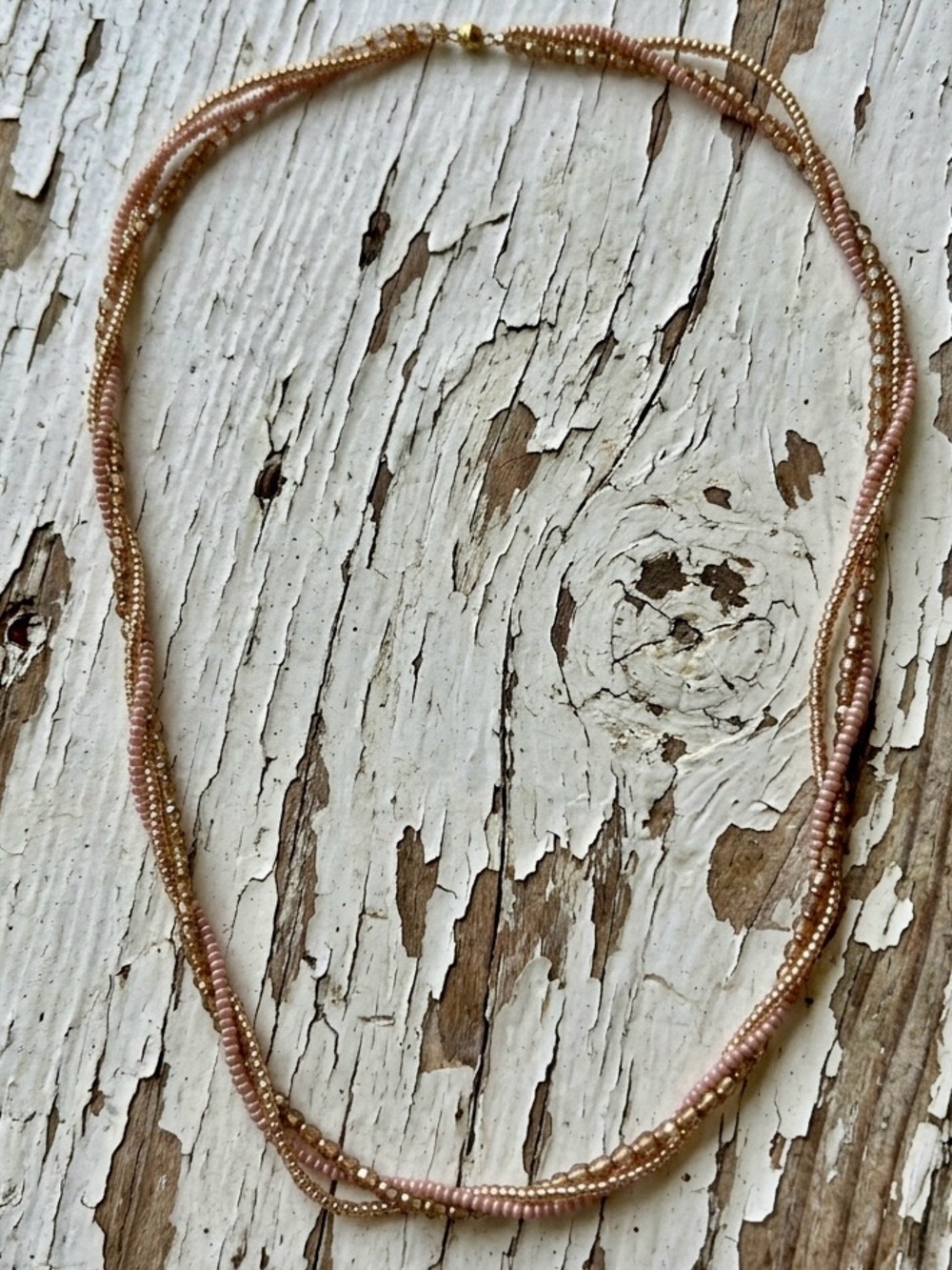 Triple Strand Peach Tone & Brown Ombre Cubic Zirconia Long Necklace